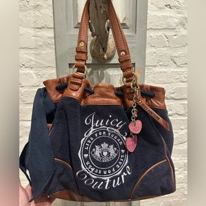 Vintage Brown Blue Juicy Couture Purse Tote Bag Handbag Daydreamer Terry Cloth